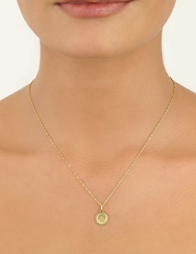 Medalla redonda Cristal Joyas de oro amarillo 14 K