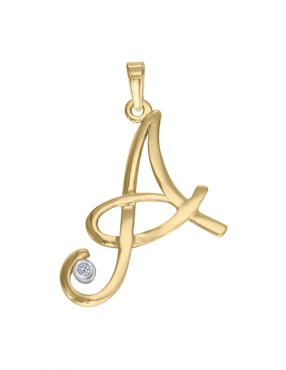 Dije de letra a Cristal Joyas de oro amarillo 14 K diamante