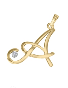 Dije de letra a Cristal Joyas de oro amarillo 14 K diamante