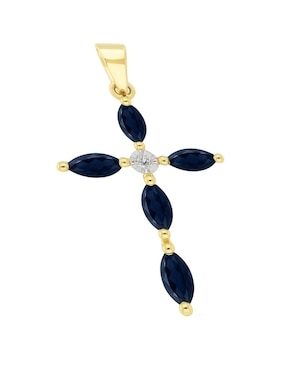 Dije de cruz Cristal Joyas de oro amarillo 14 K zafiro y diamante
