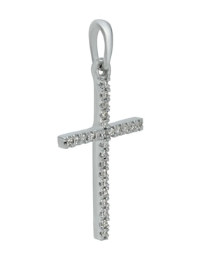 Dije de cruz Cristal Joyas de oro blanco 14 K diamante