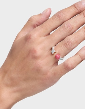 Anillo con gema de oso Tous Icon Mesh P 925 de plata rodonita lustre