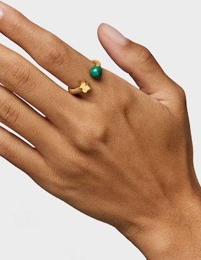Anillo con gema de oso Tous Icon Mesh malaquita brillante