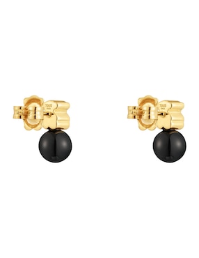 Aretes cortos de oso Tous Icon Mesh de plata P 925 con acabado baño de oro ónix