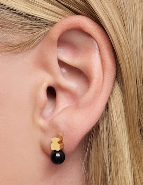 Aretes cortos de oso Tous Icon Mesh de plata P 925 con acabado baño de oro ónix