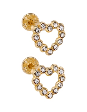 Broqueles de corazón Casal de oro 14 K con acabado pavé zirconia