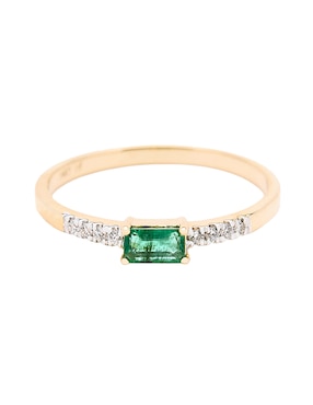 Anillo con gema circular Ingrata Fortuna 14 k de oro amarillo esmeralda y diamante pulido