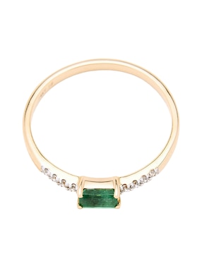 Anillo con gema circular Ingrata Fortuna 14 k de oro amarillo esmeralda y diamante pulido