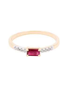 Anillo con gema circular Ingrata Fortuna 14 k de oro amarillo rubí y diamante pulido