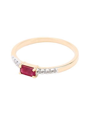 Anillo con gema circular Ingrata Fortuna 14 k de oro amarillo rubí y diamante pulido