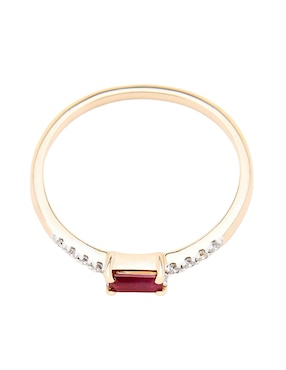 Anillo con gema circular Ingrata Fortuna 14 k de oro amarillo rubí y diamante pulido