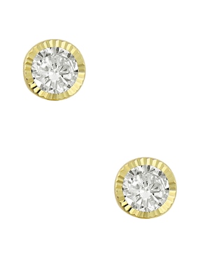Broqueles redondos Sabelli de oro amarillo 14 K con acabado diamantado zirconia