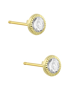Broqueles redondos Sabelli de oro amarillo 14 K con acabado diamantado zirconia
