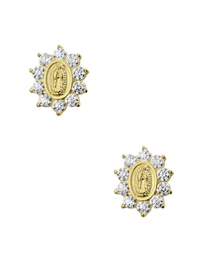 Broqueles Sabelli de oro amarillo 14 K con acabado pavé zirconia