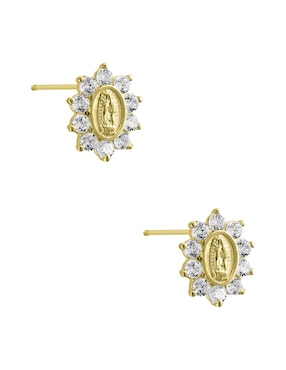 Broqueles Sabelli de oro amarillo 14 K con acabado pavé zirconia