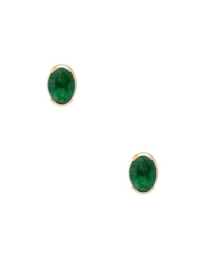 Aretes cortos ovalados Ingrata Fortuna de oro amarillo 14 k con acabado pulido esmeralda