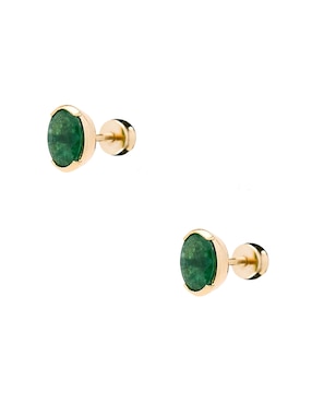 Aretes cortos ovalados Ingrata Fortuna de oro amarillo 14 k con acabado pulido esmeralda