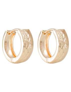 Aretes Huggies Sini de oro 14 k con acabado diamantado