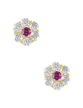 Broqueles de flor Sabelli de oro amarillo 14 k con acabado pavé zirconia