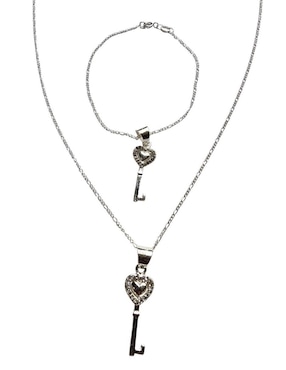 Collar y pulsera de llave Limerence by Claudia Herrera Corazon de plata P 925 zirconia