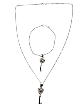 Collar y pulsera de llave Limerence by Claudia Herrera Corazon de plata P 925 zirconia