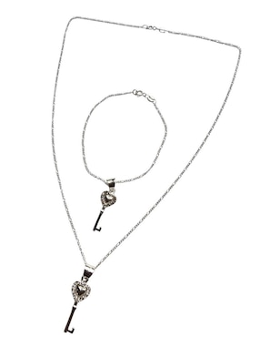 Collar y pulsera de llave Limerence by Claudia Herrera Corazon de plata P 925 zirconia