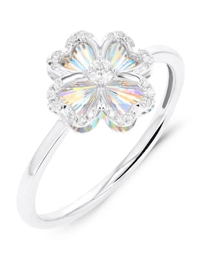 Anillo de flor Joyerías Bizzarro 14 k de oro blanco diamante brillante