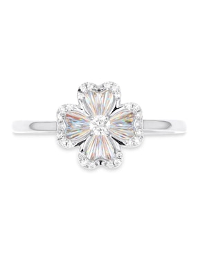 Anillo de flor Joyerías Bizzarro 14 k de oro blanco diamante brillante