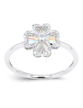 Anillo de flor Joyerías Bizzarro 14 k de oro blanco diamante brillante
