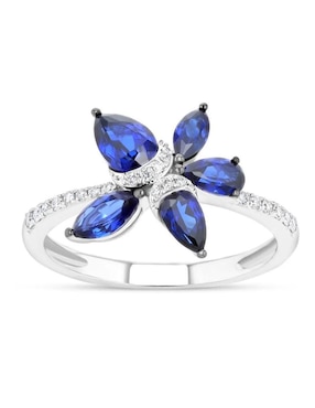 Anillo de flor Joyerías Bizzarro 14 k de oro blanco diamante brillante
