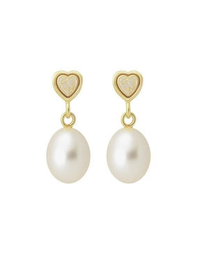 Aretes de corazón Mancini de oro 14 K con acabado brillante zirconia