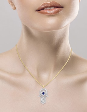 Colgante Y Dije de mano Fascinare fatima de oro amarillo 14 K zafiro y diamante