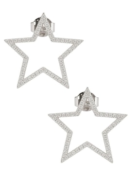 Aretes cortos de estrella Aretize de plata p 925 con acabado pavé zirconia