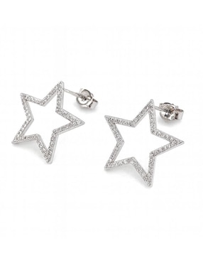 Aretes cortos de estrella Aretize de plata p 925 con acabado pavé zirconia