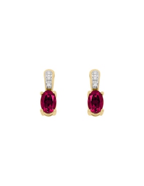 Aretes cortos ovalados Fascinare Rubeos de oro 14 k con acabado brillante rubí y diamante