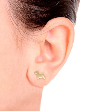 Aretes cortos de perro Fianelli Schnauzer de oro 14 K acabado brillante