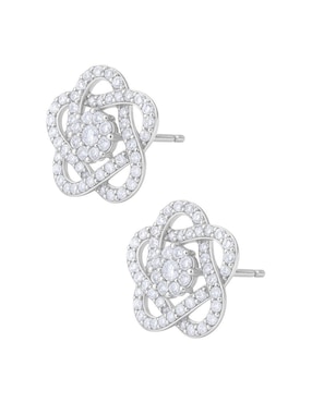 Broqueles de flor Clepsidra de plata P 925 con acabado plateado zirconia