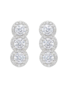 Aretes cortos circulares Clepsidra de Plata P 925 con acabado plateado zirconia