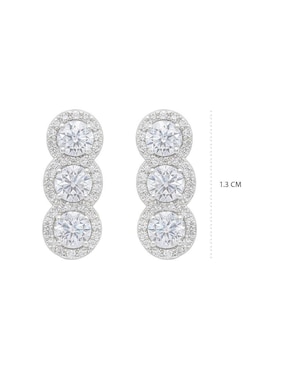 Aretes cortos circulares Clepsidra de Plata P 925 con acabado plateado zirconia