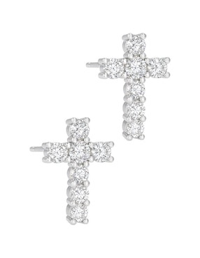 Broqueles de cruz Clepsidra de plata P 925 con acabado plateado zirconia