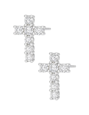 Broqueles de cruz Clepsidra de plata P 925 con acabado plateado zirconia
