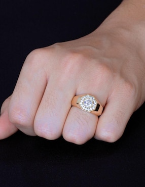 Anillo octagonal Abba Joyas 10 k de oro zirconia brillante