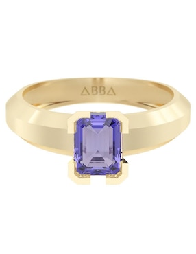 Anillo rectangular Abba Joyas 10 k de oro zirconia brillante