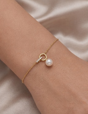 Pulsera MJJ Brilliant Inc de oro con perla 14 K acabado brillante