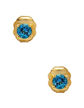 Aretes cortos Mjj Brilliant Inc de oro 14 K con acabado brillante Topacio Azul Londondres