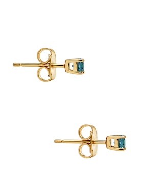 Aretes cortos Mjj Brilliant Inc de oro 14 K con acabado brillante Topacio Azul Londondres