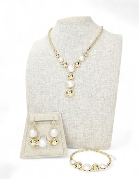 Collar, pulsera, anillo y aretes de bola Og con acabado baño de oro 18 K