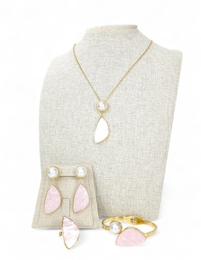 Collar, pulsera, anillo y aretes Og de perla de cristal