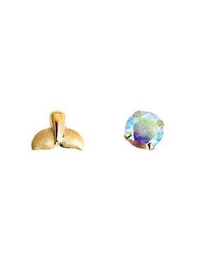 Broqueles de sirena Punto Metálico de oro amarillo 10 K con acabado esmaltado zirconia