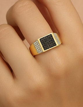 Anillo cuadrado Joyería M De Leon 10 k de oro ónix brillante